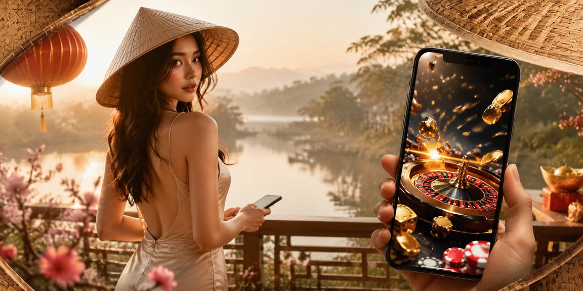Người đội nón lá tại Đà Lạt sử dụng casino di động trên điện thoại